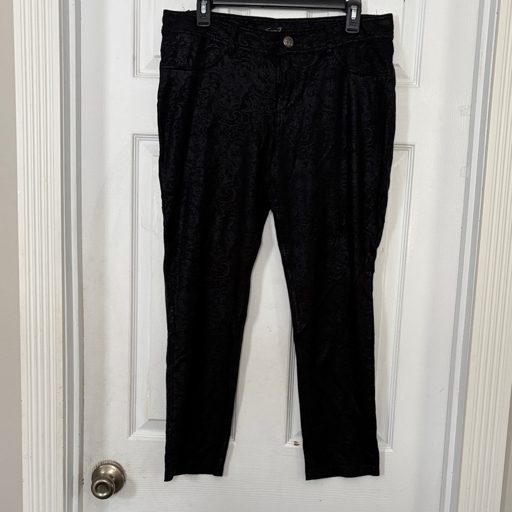 Seven7 Textured Black Straight Leg Pants